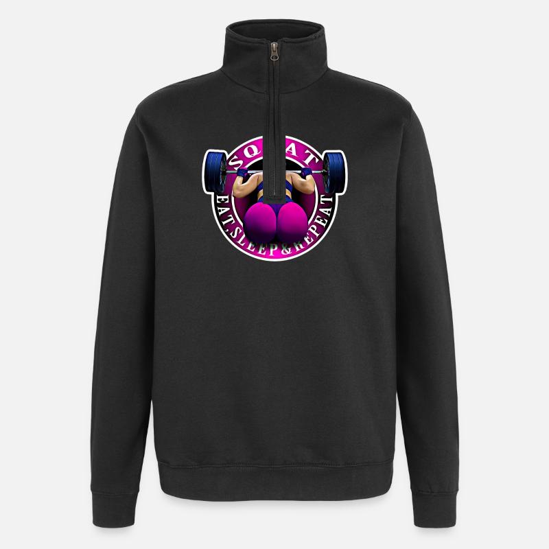 Squat, Eat, Sleep & Repeat. - Quarter-Zip Sweatshirt - black