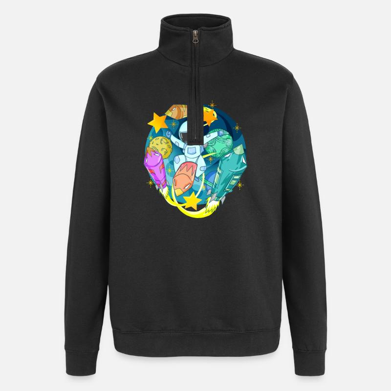 Astronaut in space with rockets - Quarter-Zip Sweatshirt - black