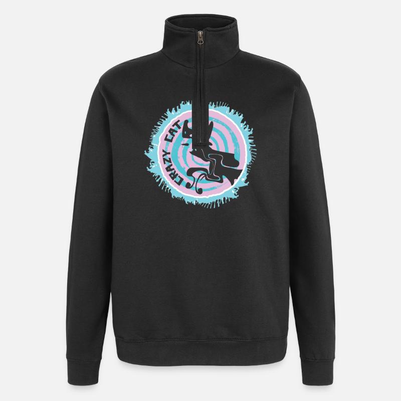 Ausgefallenes Katzendesign - Quarter-Zip-Sweatshirt - Schwarz