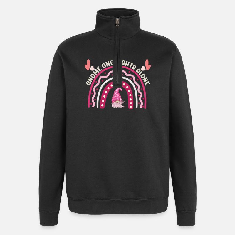 Gnome One Fights Alone Brustkrebs - Quarter-Zip-Sweatshirt - Schwarz