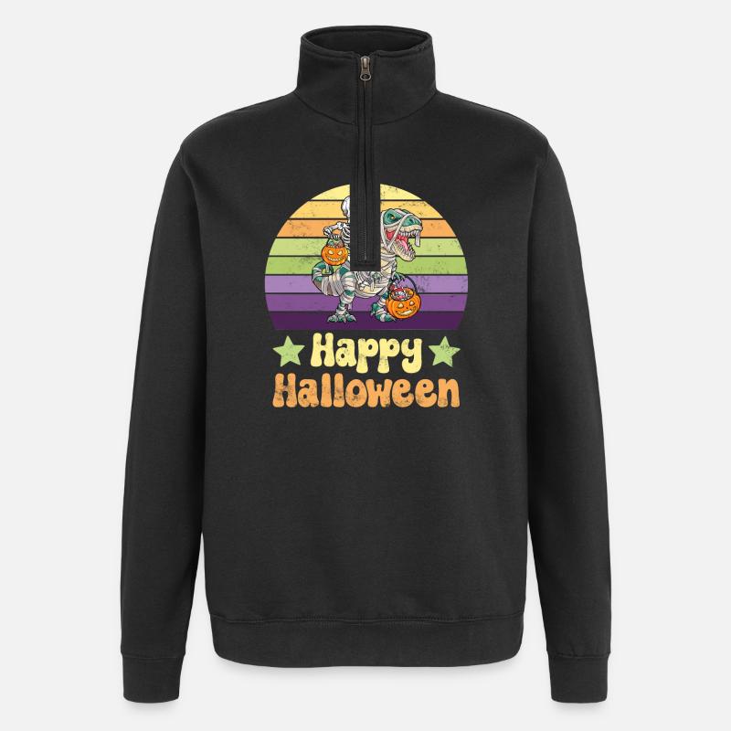 Halloween Skeleton on Dinosaur T-Rex - Quarter-Zip Sweatshirt - black