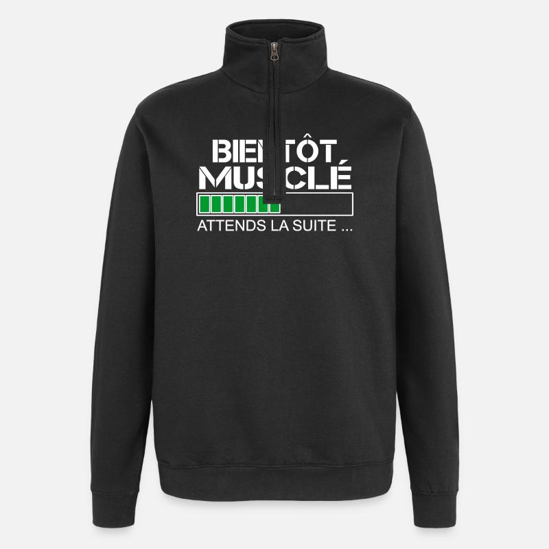 Bientot musclé (blanc et vert) - Sweat à zip 1/4 - noir