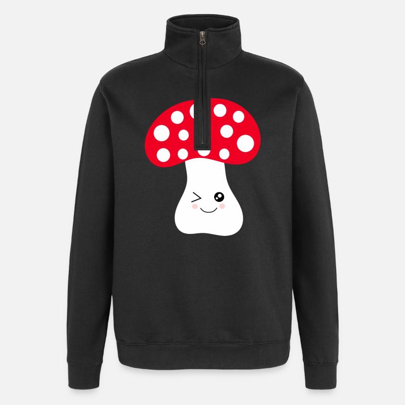 Kawaii, mushroom, toadstool - Quarter-Zip Sweatshirt - black