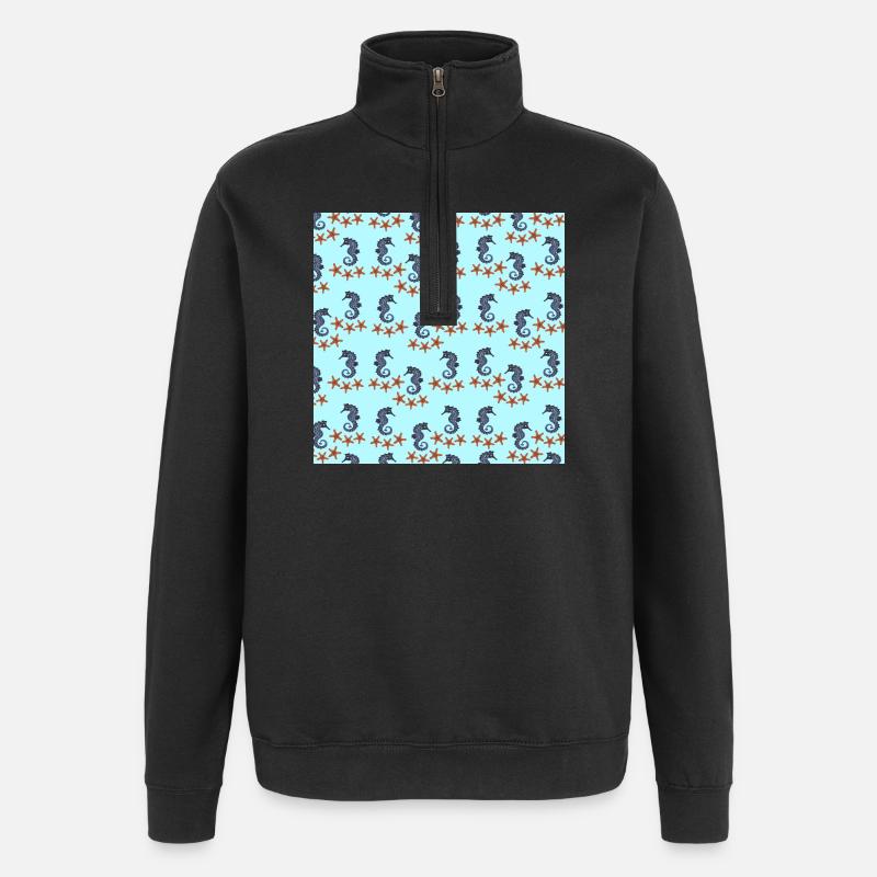 sommerkleidung tiermuster, Seepferdchenmuster - Quarter-Zip-Sweatshirt - Schwarz