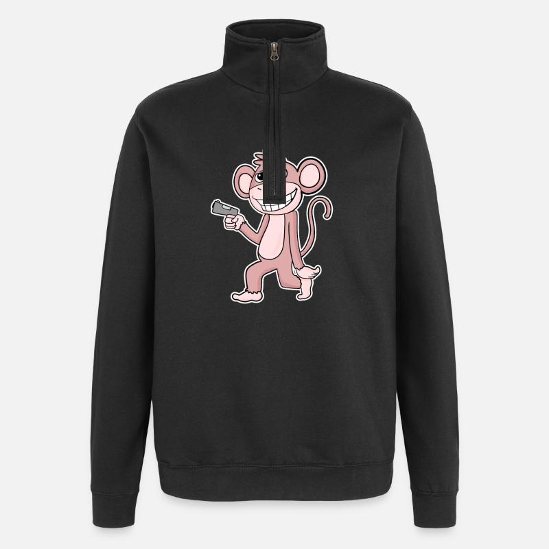 Singe avec pistolet - Sweat à zip 1/4 - noir