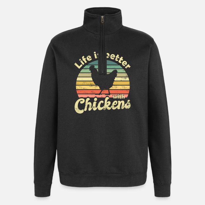 Poulets - Sweat à zip 1/4 - noir