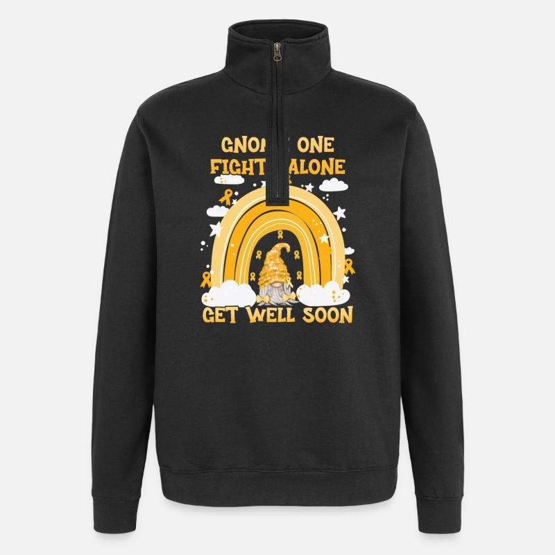 Gnome One Fights Alone Blinddarmkrebs - Quarter-Zip-Sweatshirt - Schwarz
