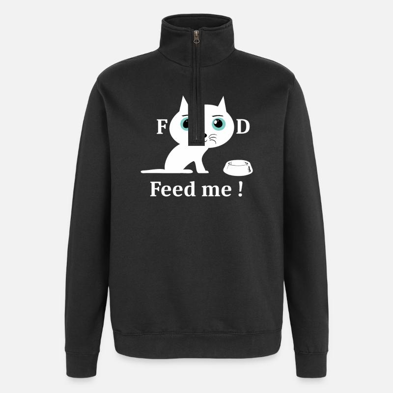 Chat blanc mignon - Sweat à zip 1/4 - noir