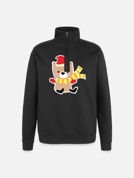 Ours d’hiver avec chapeau de Noël - Sweat à zip 1/4 - noir