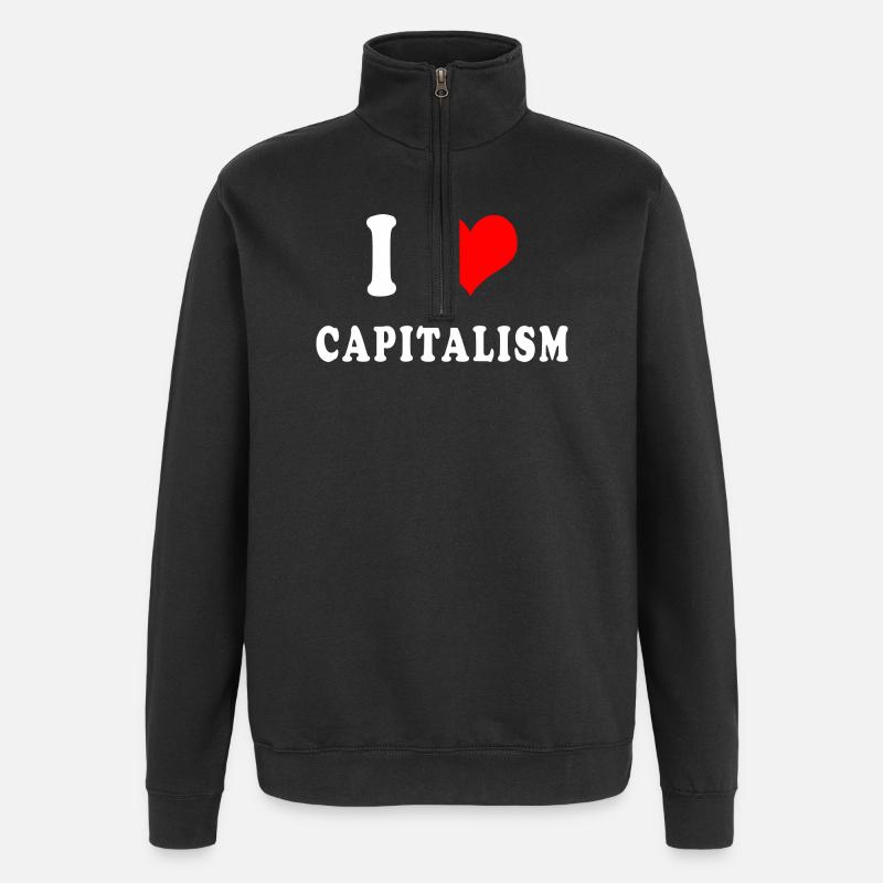 J'adore le capitalisme - Sweat à zip 1/4 - noir