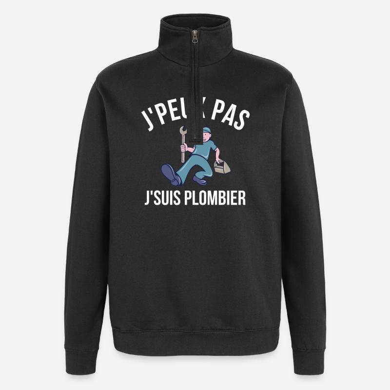 plombier, je suis plombier, plomberie - Sweat à zip 1/4 - noir