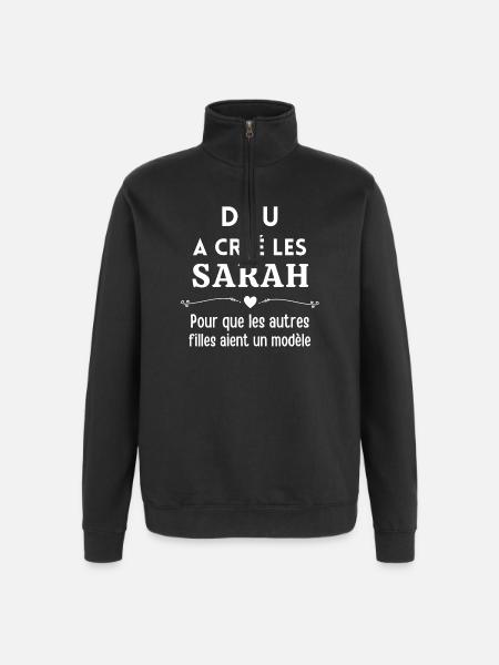 Sarah, prénom Sarah, anniversaire Sarah - Sweat à zip 1/4 - noir