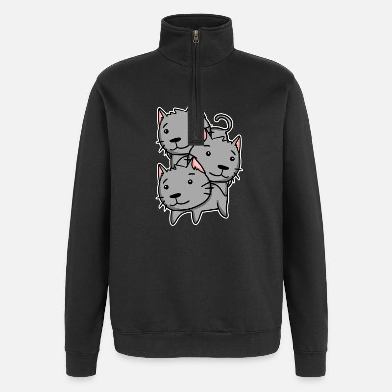 Chats mignons - Sweat à zip 1/4 - noir