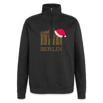 Berlin Noël Porte de Brandebourg - Sweat à zip 1/4 - noir - Devant - AI Model Female 172 light (172cm) & AI Model Male 178 dark (178cm)