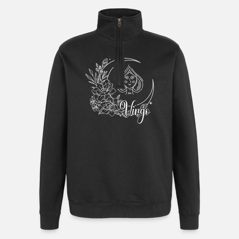 Moonlit Bloom Celestial Line Art - Quarter-Zip Sweatshirt - black