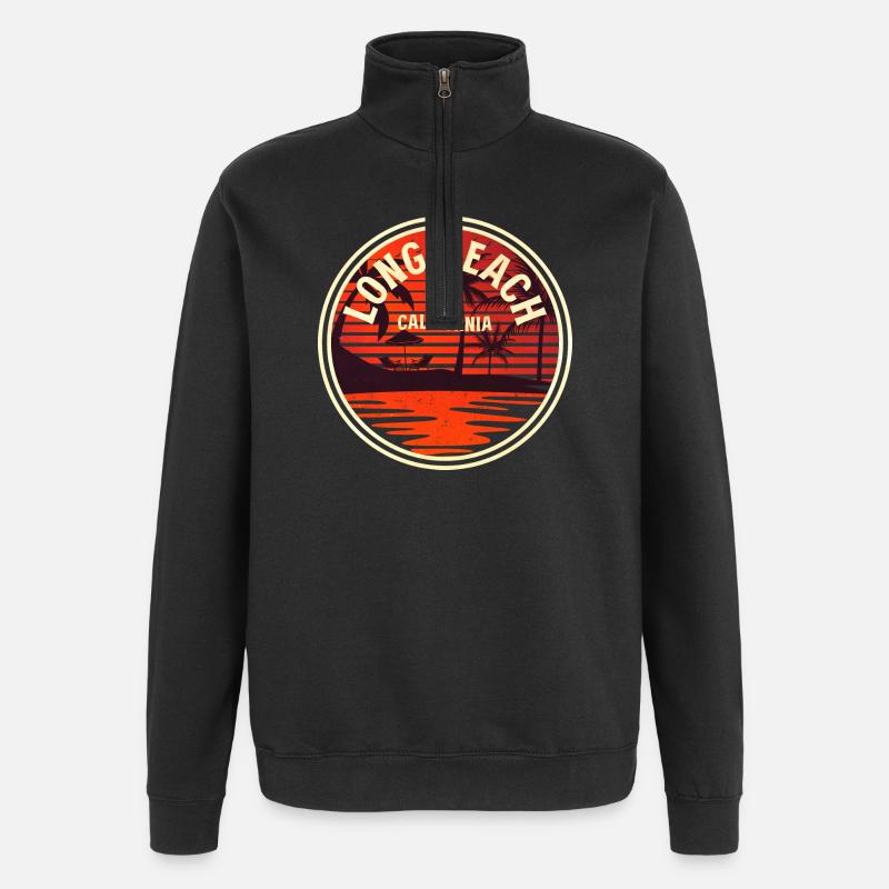 Long Beach California Sunset Badge - Quarter-Zip Sweatshirt - black