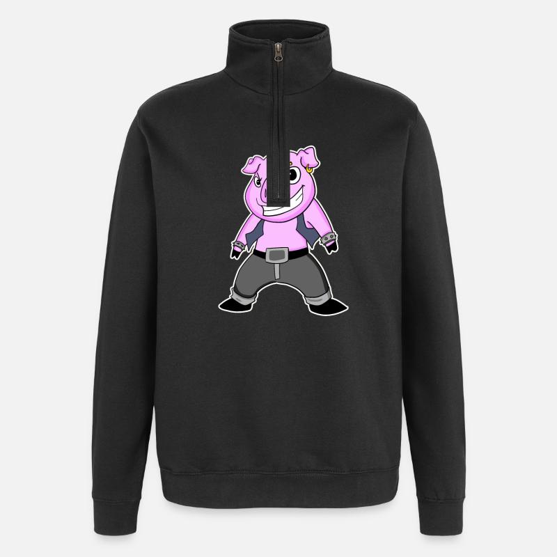 Cochon Cool - Sweat à zip 1/4 - noir