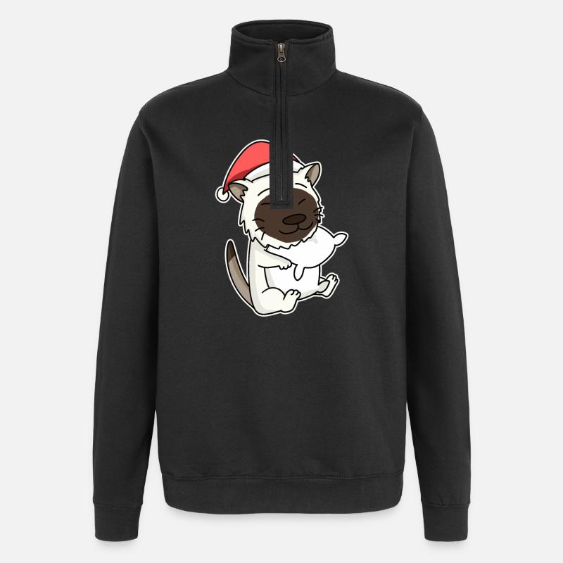 Burmese Cat Christmas Sleeping Tired - Quarter-Zip Sweatshirt - black
