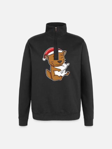 Chat somalien Noël Sleeping Tired - Sweat à zip 1/4 - noir