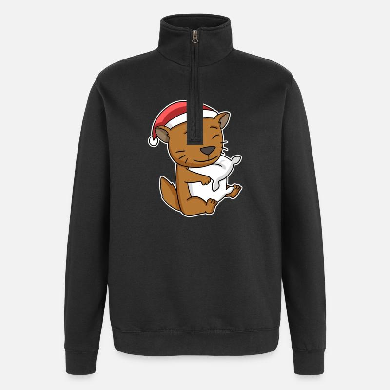 Chat somalien Noël Sleeping Tired - Sweat à zip 1/4 - noir
