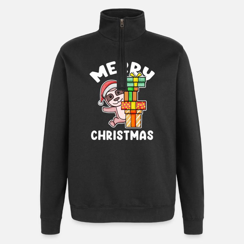 Merry Christmas Sloth - Quarter-Zip Sweatshirt - black