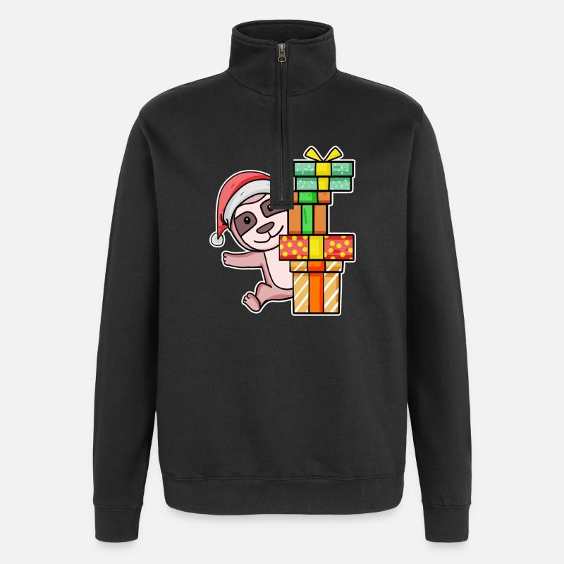 Christmas Sloth with gifts - Quarter-Zip Sweatshirt - black