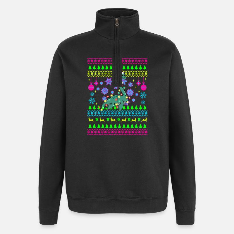 Weihnachtsdino mit Lichtern - Quarter-Zip-Sweatshirt - Schwarz