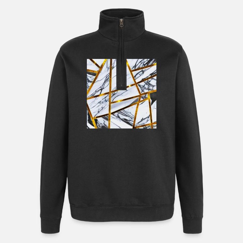 Marmor Weiß Gold - Quarter-Zip-Sweatshirt - Schwarz