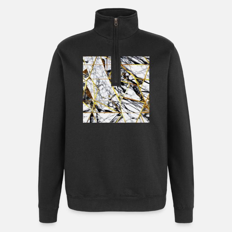 Marble Black White Gold Texture - Quarter-Zip Sweatshirt - black