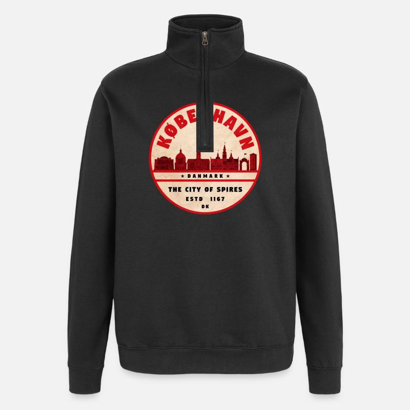 Silhouette rétro de la ville de København - Sweat à zip 1/4 - noir
