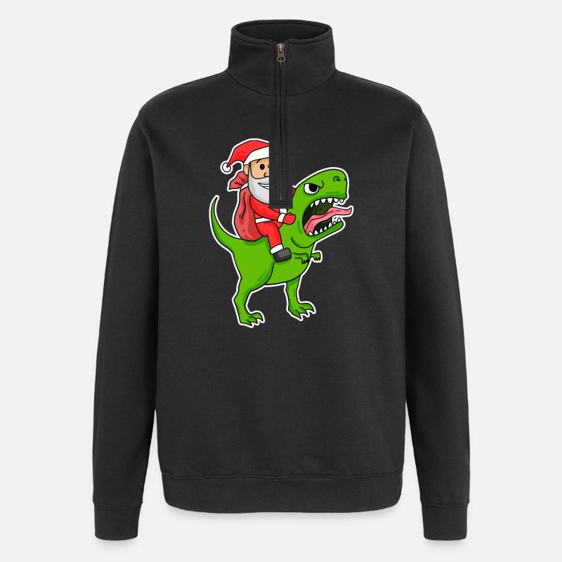 Weihnachtsmann Dinosaurier - Quarter-Zip-Sweatshirt - Schwarz
