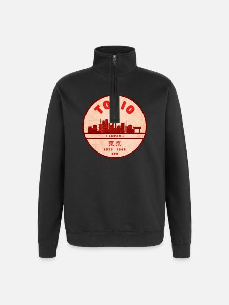 Retro Tokyo Skyline Badge - Quarter-Zip Sweatshirt - black
