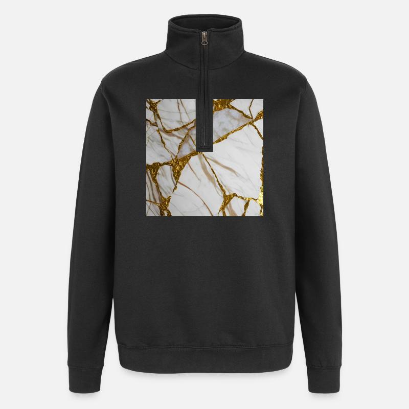 Marbling white-gold marble stone texture - Quarter-Zip Sweatshirt - black