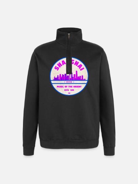 Shanghai China Skyline Badge - Quarter-Zip-Sweatshirt - Schwarz