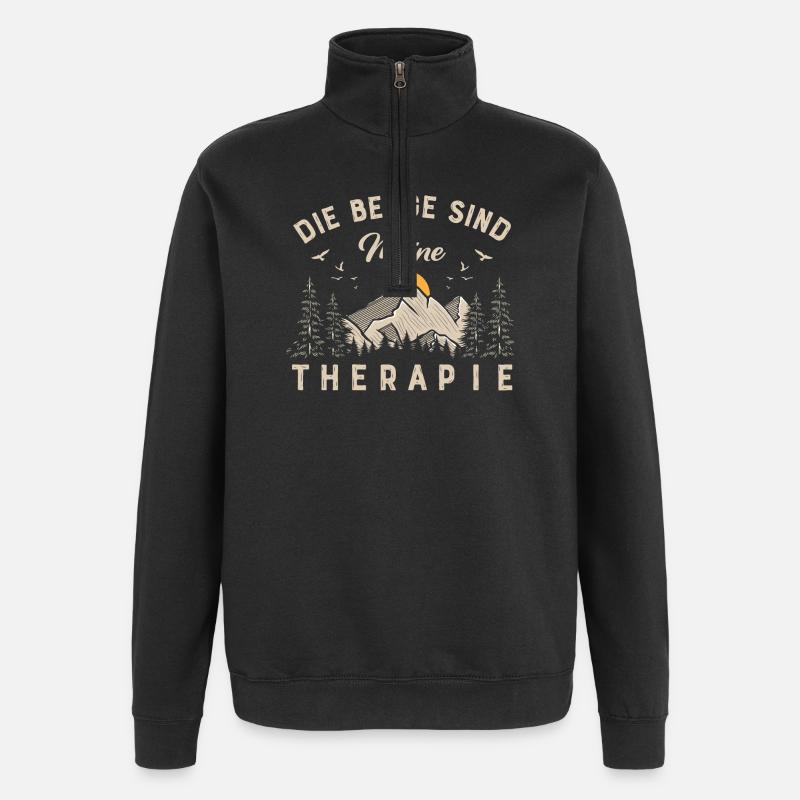 Die Berge sind meine Therapie - Quarter-Zip-Sweatshirt - Schwarz