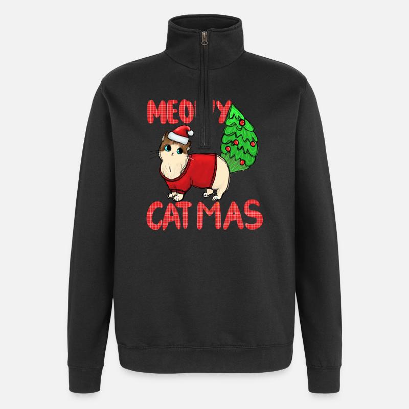 Pull de Noël Catmas Cat Meowy - Sweat à zip 1/4 - noir