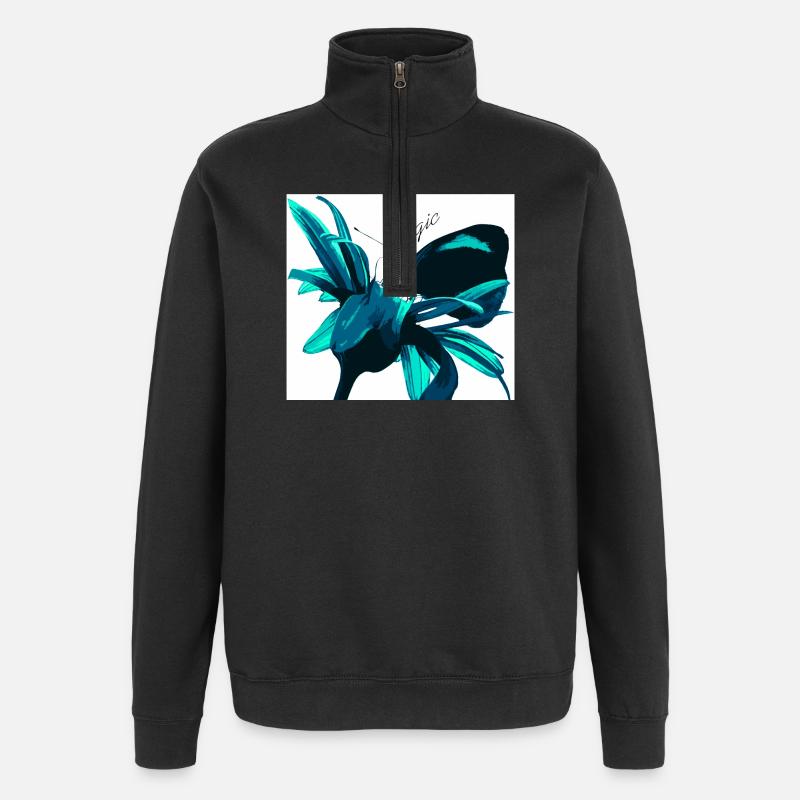 Teal Magic Flower Print - Quarter-Zip Sweatshirt - black