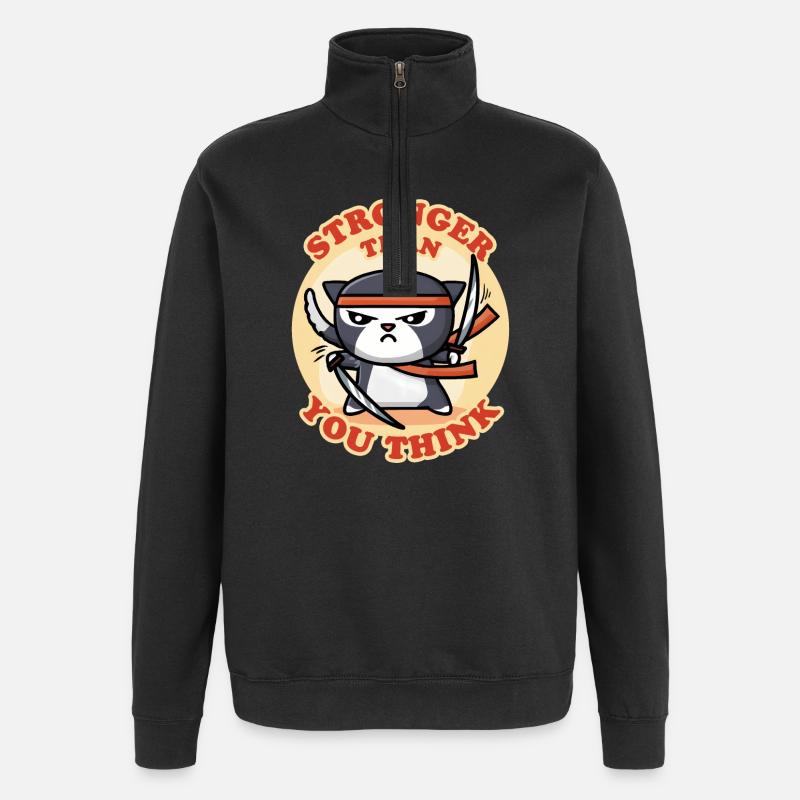 Chat Ninja - Sweat à zip 1/4 - noir