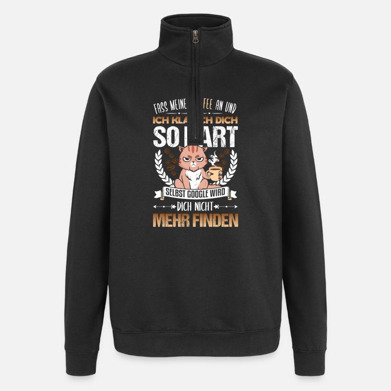 Kaffee Drama Katze Spruch - Quarter-Zip-Sweatshirt - Schwarz