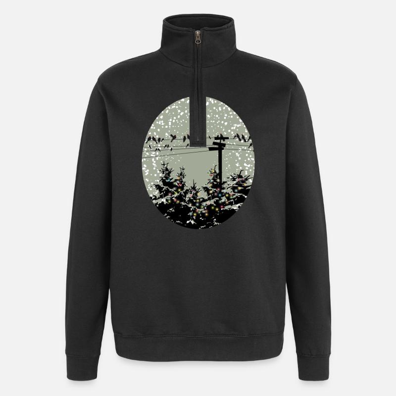 Vögel auf Stromleitung über beleuchtete Bäume - Quarter-Zip-Sweatshirt - Schwarz