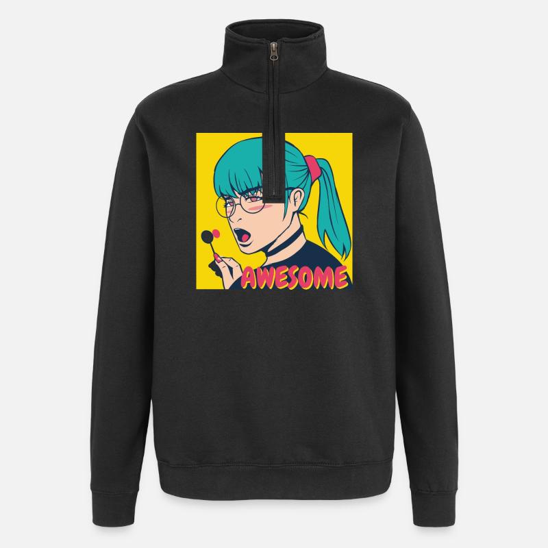Teal Haar Pop-Art Heldin - Quarter-Zip-Sweatshirt - Schwarz