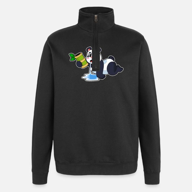 Panda Bambus - Quarter-Zip-Sweatshirt - Schwarz