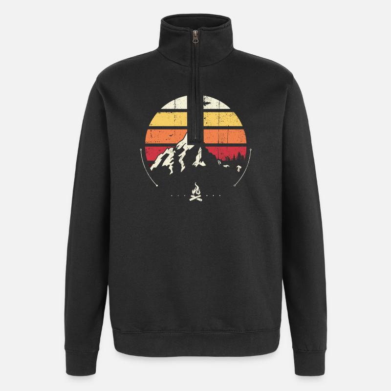 Retro Mountain Sunset Lagerfeuer - Quarter-Zip-Sweatshirt - Schwarz