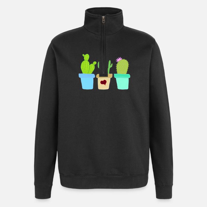 Trois cactus - Sweat à zip 1/4 - noir
