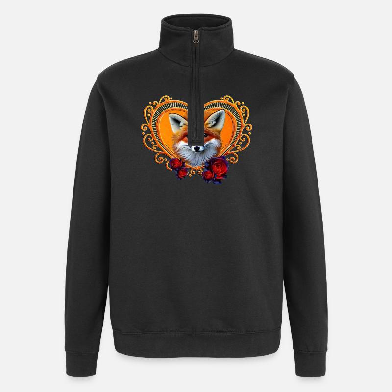 Wonderful fox head with heart - Quarter-Zip Sweatshirt - black