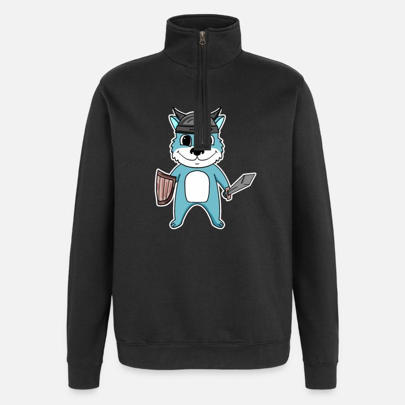 Loup viking - Sweat à zip 1/4 - noir