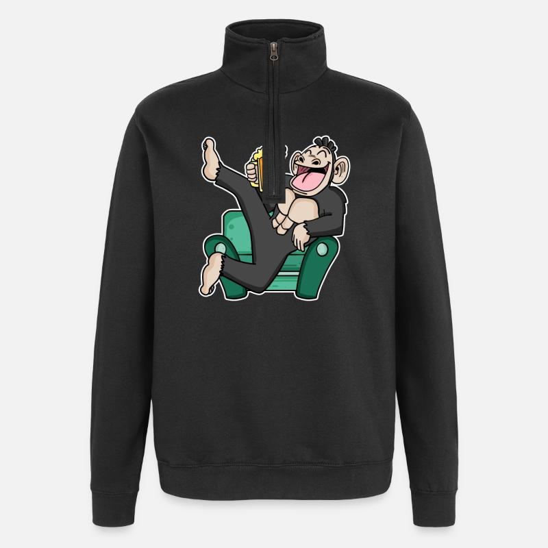 Funny monkey drinks beer - Quarter-Zip Sweatshirt - black