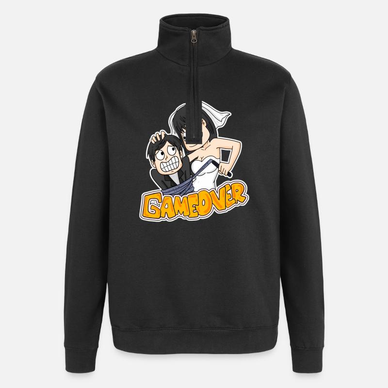 Game Over Wedding Funny Gift - Quarter-Zip Sweatshirt - black