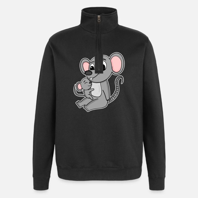 Famille - Souris avec bébé souris - Sweat à zip 1/4 - noir