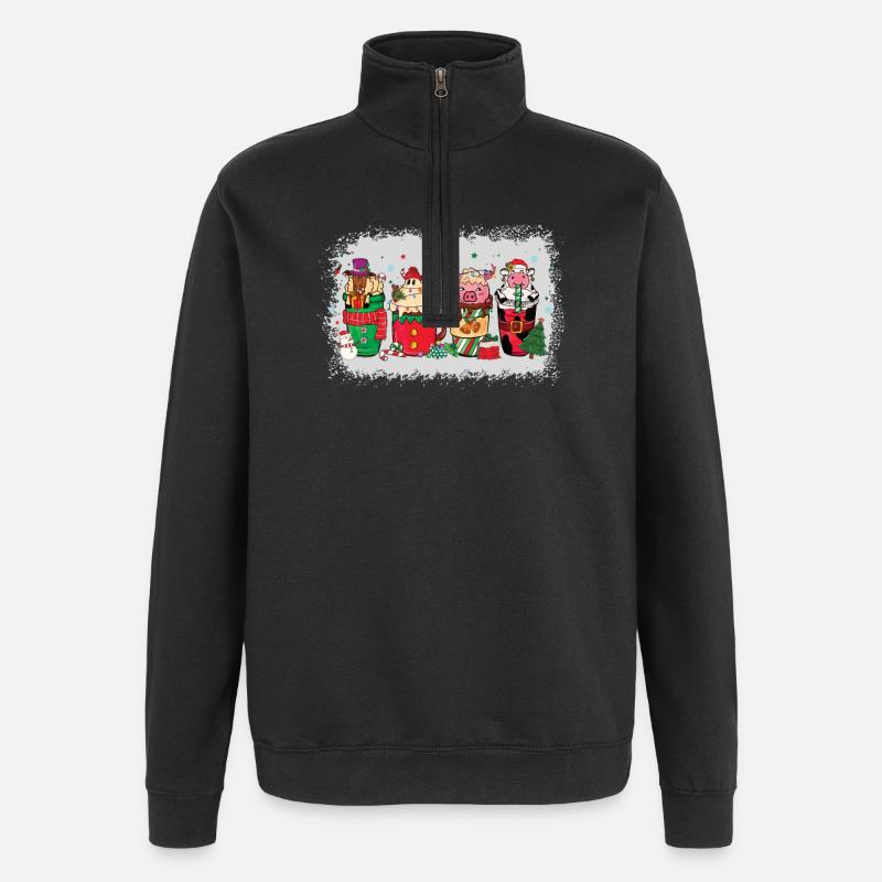Christmas coffee cup bleached - Quarter-Zip Sweatshirt - black